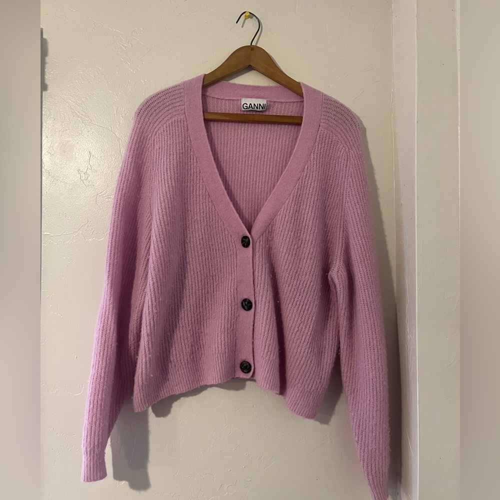 Ganni Lilac Button-Up Cardigan